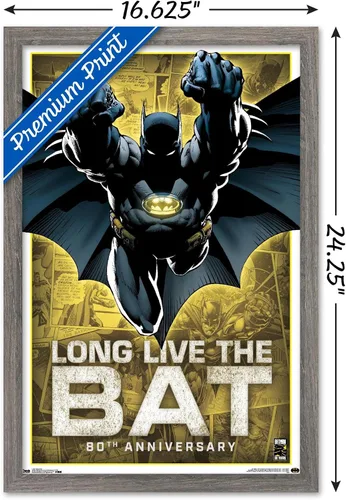 Vista 3 de Trends International DC Comics Batman - Póster de pared del 80 aniversario, 14.725 x 22.375 pulgadas, versión enmarcada de madera de granero Versión