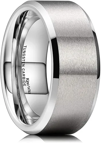Vista 26 de King Will Anillo de tungsteno para hombres de King Will - Disponible en 6 mm a 10 mm, negro/plata, acabado mate, borde biselado pulido, ajuste
