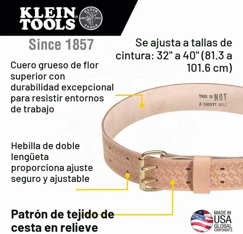 Vista 2 de Klein Tools 5415S Cinturón de herramientas, cinturón de trabajo de cuero resistente para contratistas, construcción, carpinteros, electricistas