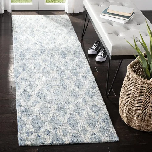 Vista 16 de SAFAVIEH Abstract Collection - Alfombra decorativa, 2 x 3 pies, marfil y azul, lana hecha a mano, ideal para zonas de alto tráfico en entrada, sala