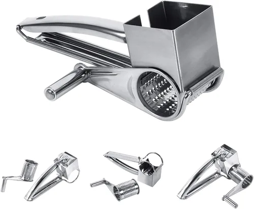 Vista 5 de Rallador de cocina multifuncional para manualidades rotativo de acero inoxidable para queso, 1 tambores Diseño elegante, herramienta de trituración