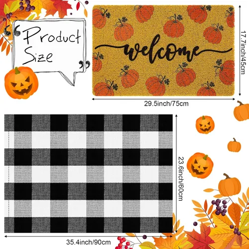 Vista 3 de Fabbay 2 tapetes de calabaza de otoño para puerta de Acción de Gracias, otoño, bienvenida, al aire libre, felpudo de calabaza en capas, alfombra a