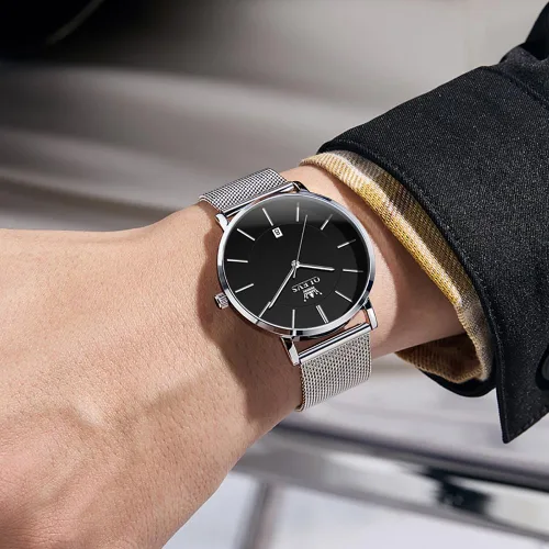 Vista 6 de OLEVS Mens Watches Minimalist Ultra Thin Fashion Casual Analog Quartz Date Watch Waterproof Slim Simple Big Face Dress Wrist Watch Leather Band for