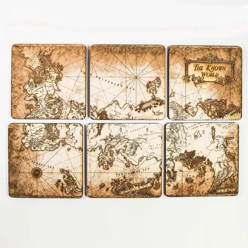 Vista 6 de Coasters - The Known World Wood Coaster Set 4x4in Raw Wood