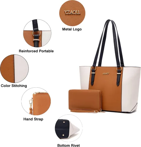 Vista 7 de YZAOLL Monederos para mujer de piel sintética mediana con bolsa de muñeca a juego