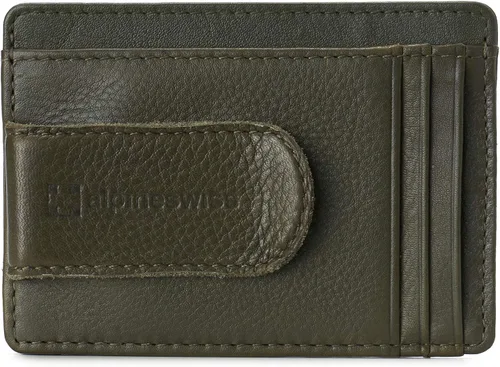 Vista 6 de Alpine Swiss RFID Dermot dinero clip frontal bolsillo cartera para hombres cuero viene en una caja de regalo, Verde -Oliva, Classic