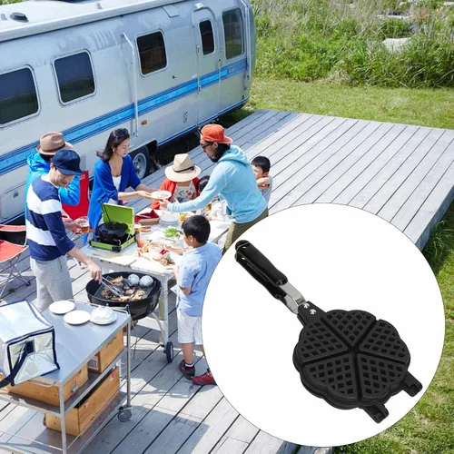 Vista 2 de Sartén para gofres de aleación de aluminio, antiadherente, diseño de corazón, estufa de campamento, sándwiches de aluminio para tostadas