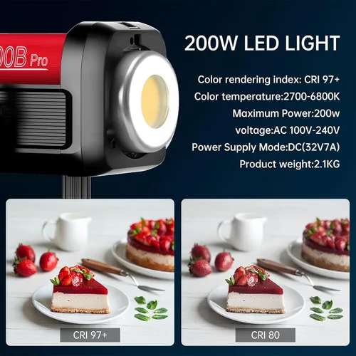 Vista 5 de GVM - Kit de iluminación continua de luz de estudio LED de 200 W para control de red de malla Bluetooth/DMX, 45400lux/3.3 ft con grabación de video