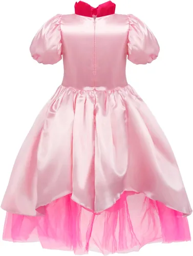 Vista 4 de Atchca Disfraz de princesa melocotón para niñas, vestido de princesa melocotón con accesorios
