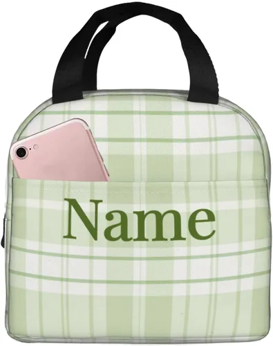 Vista 22 de Lonchera con diseño a cuadros azules aislada, bolsa térmica para almuerzo para adultos, niños, niñas, mujeres, oficina, trabajo, escuela, picnic