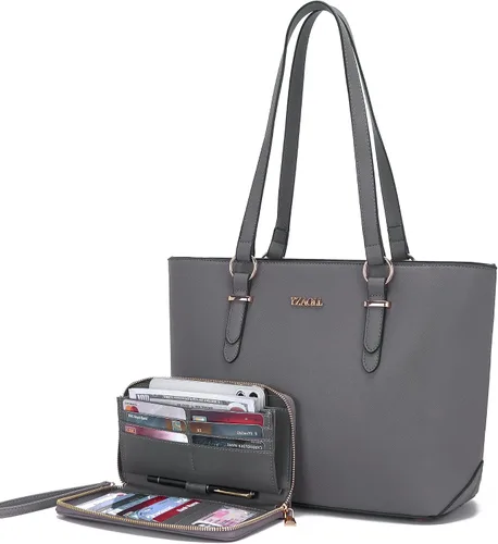 Vista 8 de YZAOLL Bolsos para mujer de cuero sintético, medianos y grandes, bolso de hombro, cartera, juego de bolso de mano y billetera