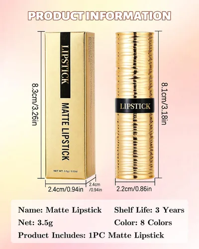 Vista 8 de Lápiz labial mate de larga duración, lápiz labial liso de terciopelo marrón 01