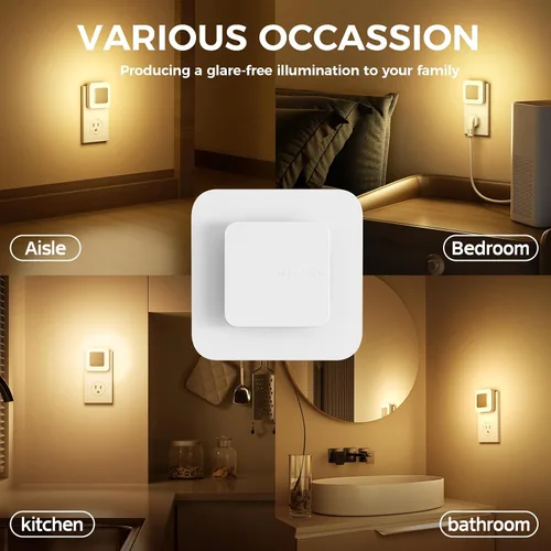 Vista 7 de Midea Las luces nocturnas se enchufan a la pared, luz nocturna blanca suave indirecta con sensor de atardecer a amanecer