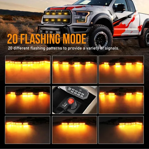 Vista 2 de Panel de control de luces estroboscópicas LED para rejilla, 20 modos intermitentes, montaje en superficie, 12 LED, impermeable, mini barra de luz