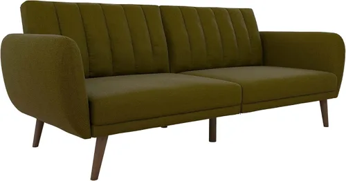 Vista 26 de Novogratz Brittany - Sofá cama tipo futón de 82 pulgadas de piel sintética, tapizado con respaldo copetudo, diseño moderno de mediados de siglo