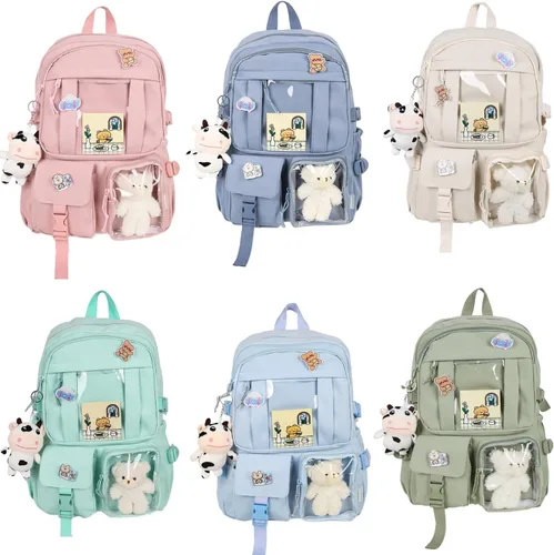Vista 8 de Mochila transparente para escuela, resistente de PVC, transparente, bolsa transparente para libros aprobada por estadios, mujeres y niñas, Rosa