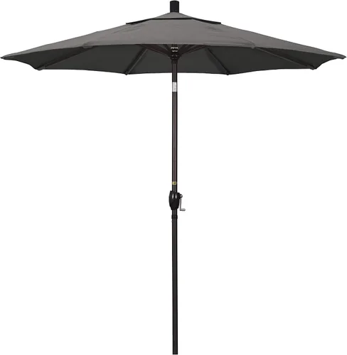 Vista 30 de California Umbrella Sombrilla redonda de aluminio de 7.5 pies, manivela elevadora, botón de inclinación, poste de bronce, Sunbrella Air Blue Azul