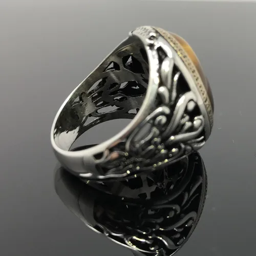Vista 8 de KAR Anillo de plata de ley 925K con filigrana ojo de tigre I1H