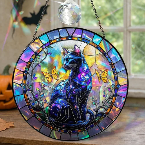 Vista 10 de 2 bonitos atrapasoles de decoración de Halloween, 6 pulgadas, espeluznante planta fantasma, para colgar en la ventana, fantasma con gato negro