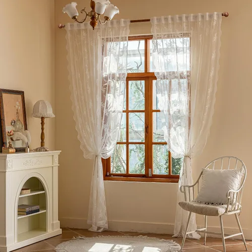 Vista 8 de MEETSKY Cortinas de encaje blanco de 84 pulgadas de largo, cortinas