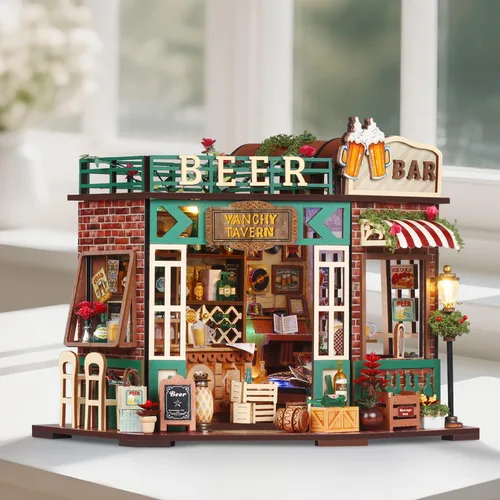 Vista 7 de TuKIIE Kit de casa en miniatura con muebles, a escala 1:24, sala creativa, mini casa de muñecas de madera, rincón de libro para niños, adolescentes