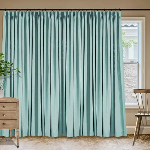 Vista 110 de Frelement Cortinas plisadas de lino de algodón de 100 pulgadas de ancho y 102 pulgadas de largo, cortinas con reducción de ruido para sala