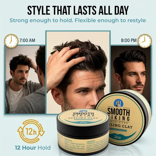 Vista 7 de Smooth Viking Arcilla de peinado para hombre, crema moldeadora con acabado mate, producto para peinados texturizados, gruesos y modernos, sin