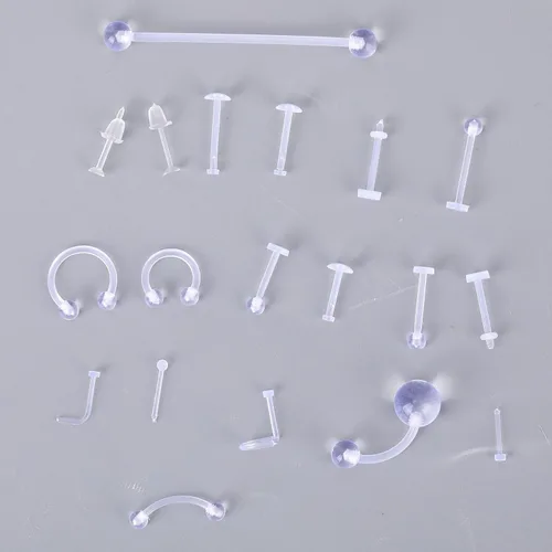 Vista 3 de Penitue 38 piezas de retenedores transparentes para piercing, joyería de retención para aretes, pezón, nariz, vientre, lengua, labret, ceja, labio