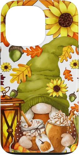 Vista 9 de iPhone 15 Hello Fall Gnomo para mujer, diseño de hojas de otoño, diseño de calabaza