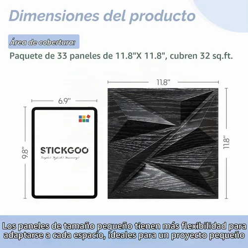 Vista 6 de STICKGOO Paneles de Pared 3D para Decoración de Pared Interior, Paneles de Pared de Acento con Diseño de Diamante de Madera Negra, 12''x12'' Paneles