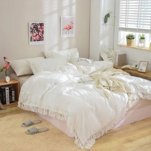 Vista 40 de Edredón hippie puro con borlas para dormitorio, manta bohemia con flecos indios, funda de edredón de algodón para mujer con fundas de almohada