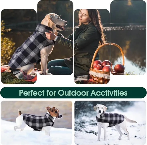 Vista 6 de Kuoser - Abrigo de invierno para perro reversible de estilo británico, abrigo de clima frío para cachorros, ropa resistente al viento, chaleco
