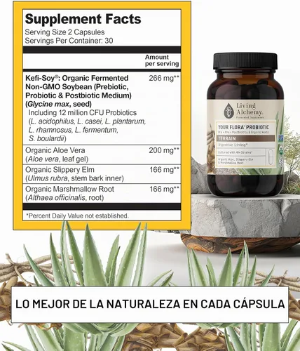 Vista 5 de Living Alchemy Your Flora Probiotic Terrain, vegano, sin OMG, 60 piezas
