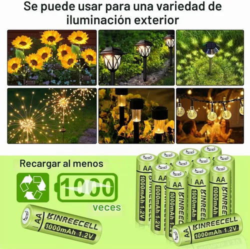 Vista 4 de Baterías AA recargables, baterías solares Ni-MH doble A de alta capacidad 1.2 V precargadas para luces solares al aire libre (AA-1000mAh-12pack)