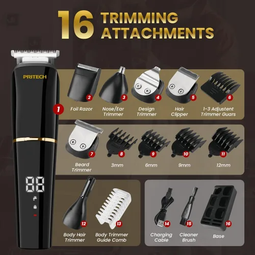 Vista 5 de PRITECH - Kit de aseo para hombre, 6 en 1, recortadora de barba y cortadora de pelo, inalámbrico for Home Travel Gifts, USB Charging, Foil Shaver
