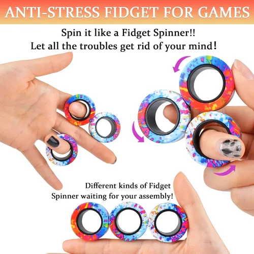 Vista 4 de Juego de 3 piezas de anillos magnéticos fidget, juguetes magnéticos fidget ideales para TDAH y ansiedad para adultos, anillos spinner fidget