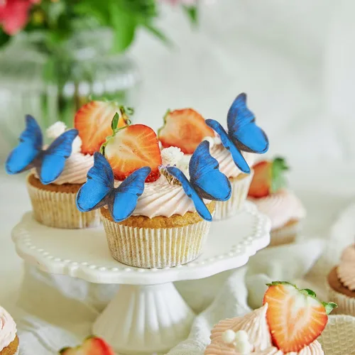 Vista 5 de TIESOME 48 mariposas comestibles para decoración de pasteles, decoración de cupcakes de mariposa vívida para bodas, cumpleaños, aniversario