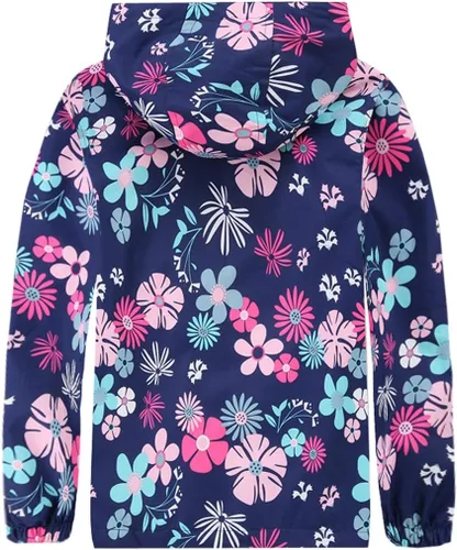 Vista 2 de M2C - Chaqueta ligera impermeable para exteriores con capucha para niñas, forro polar con estampado floral Azul marino