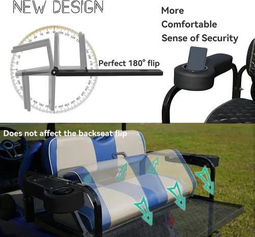 Vista 4 de Reposabrazos abatibles con portavasos para carrito de golf, kit de asiento trasero de repuesto de 1 pulgada y 0.78 pulgadas, tubo cuadrado, sin