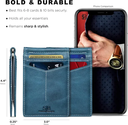 Vista 3 de SERMAN BRANDS RFID Blocking Wallet Slim Bifold - Genuine Leather Minimalist Front Pocket Wallets for Men with Money Clip Gift