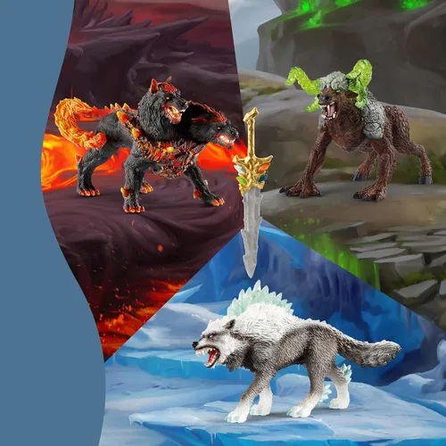 Vista 11 de Schleich Eldrador Creatures - Juego de 5 criaturas de fantasía - Lobo de hielo, sabueso de lava, bestia de roca y espada - Figuras de monstruos