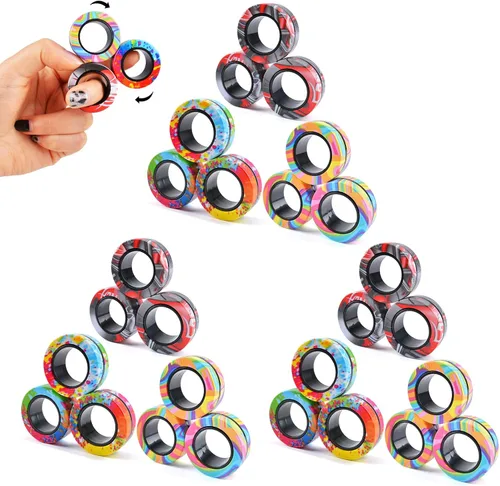 Vista 13 de Juego de 3 piezas de anillos magnéticos fidget, juguetes magnéticos fidget ideales para TDAH y ansiedad para adultos, anillos spinner fidget