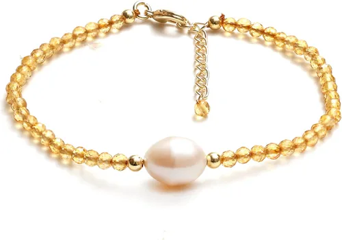 Vista 15 de Gempires - Pulseras de cuentas de cristal hechas a mano con joyería de perlas de agua dulce hipoalergénicas, chapadas en oro de 7.5 pulgadas