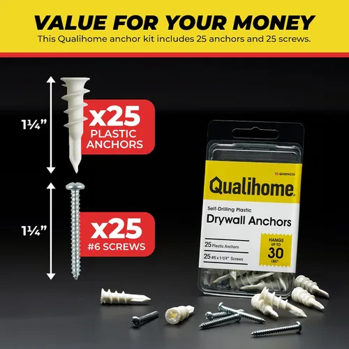 Vista 6 de Qualihome Kit de anclajes de yeso autoperforantes pequeños N.6 de plástico con tornillos