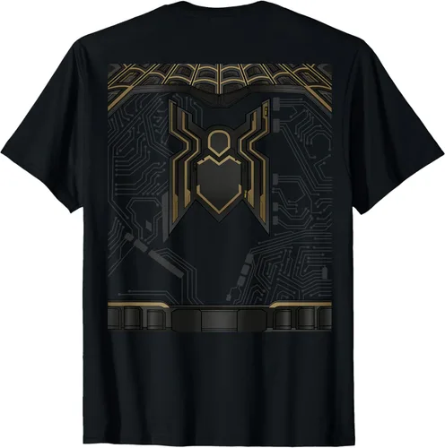 Vista 2 de Marvel Spider-Man No Way Home - Camiseta de traje de oro negro con parte delantera y trasera, Negro, S