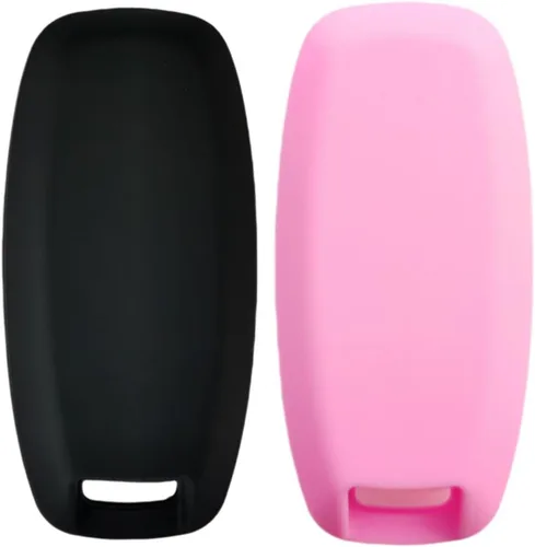 Vista 2 de Funda de silicona para llavero sin llave, compatible con Nissan Pathfinder Rogue 2023 2024 - 3 botones (negro + rosa)