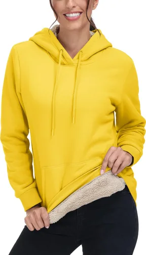 Vista 96 de MAGCOMSEN Sudaderas con capucha para mujer, con forro de sherpa, de vellón, para invierno, cálido, pesado, de algodón, con bolsillo