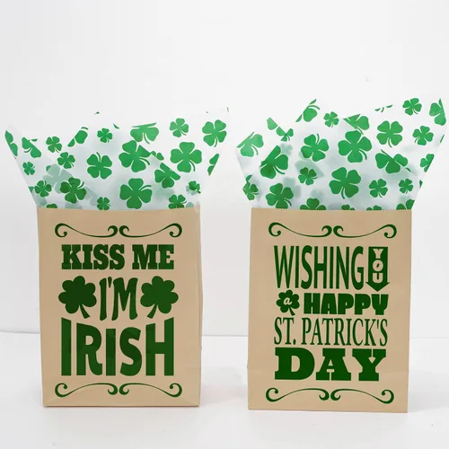 Vista 7 de Whaline 100 hojas de papel de seda para el día de San Patricio, acuarela, trébol, papel de regalo de trébol verde, papel de regalo para el hogar