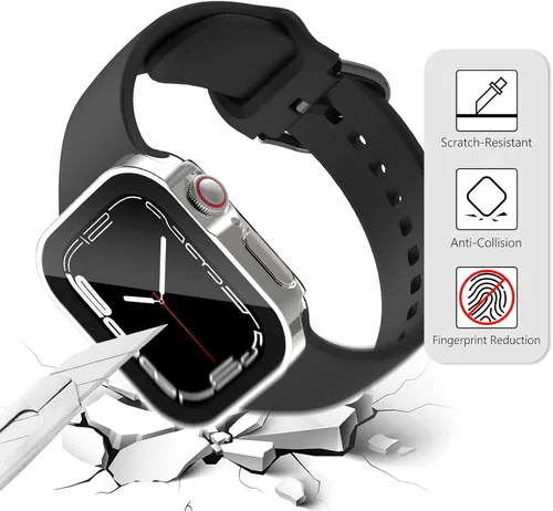 Vista 3 de Wingle Paquete de 4 fundas compatibles con Apple Watch de 1.614 in Series 8 7, funda impermeable de borde recto, cubierta protectora completa