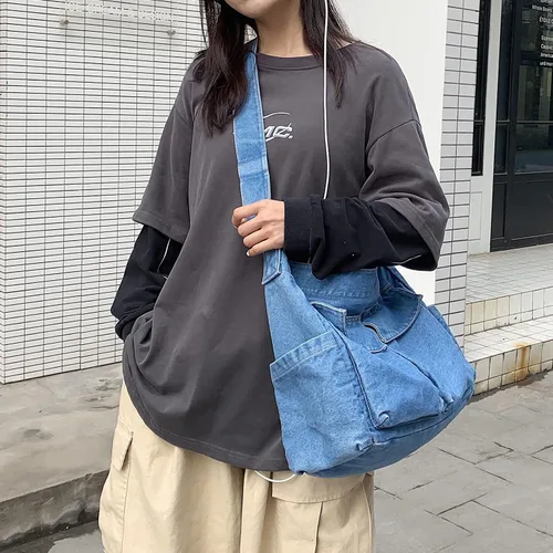 Vista 7 de Freie Liebe Bolsa de lona para mujer con múltiples bolsillos grande, bolsa de hombro cruzada para la escuela